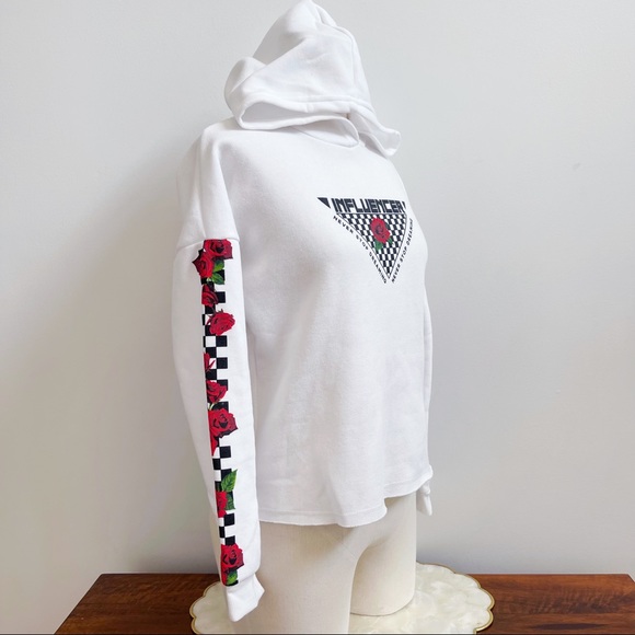 White Black Checkered Red Roses Influenced Hoodie Youth XL - Picture 13 of 14